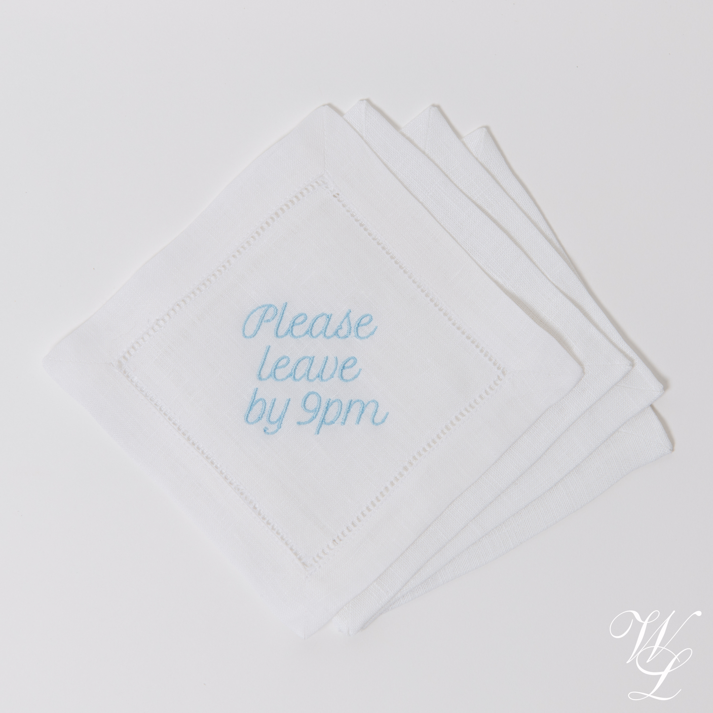 Please Leave by 9pm Embroidered Cocktail Napkins, Set of 4