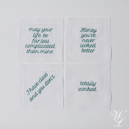 Parent Trap Themed Embroidered Cocktail Napkins, Set of 4