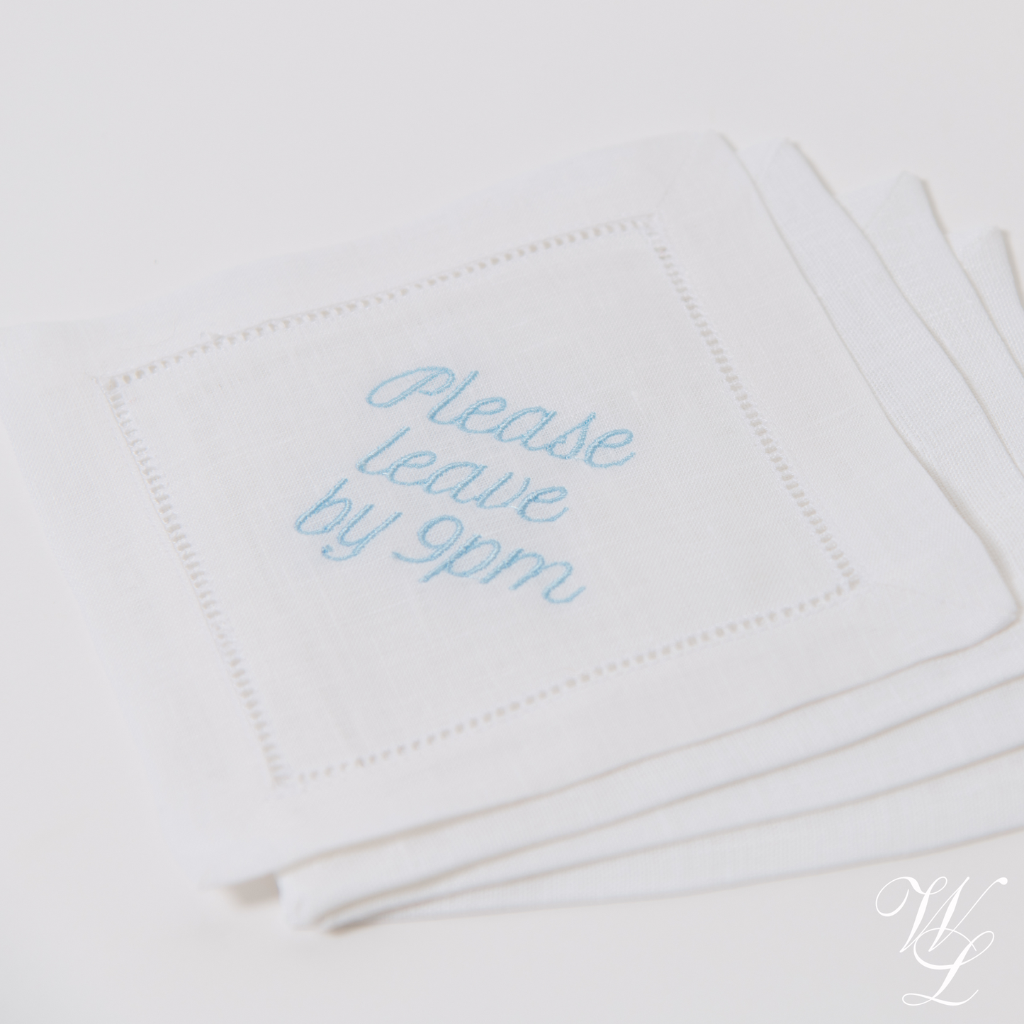 Please Leave by 9pm Embroidered Cocktail Napkins, Set of 4