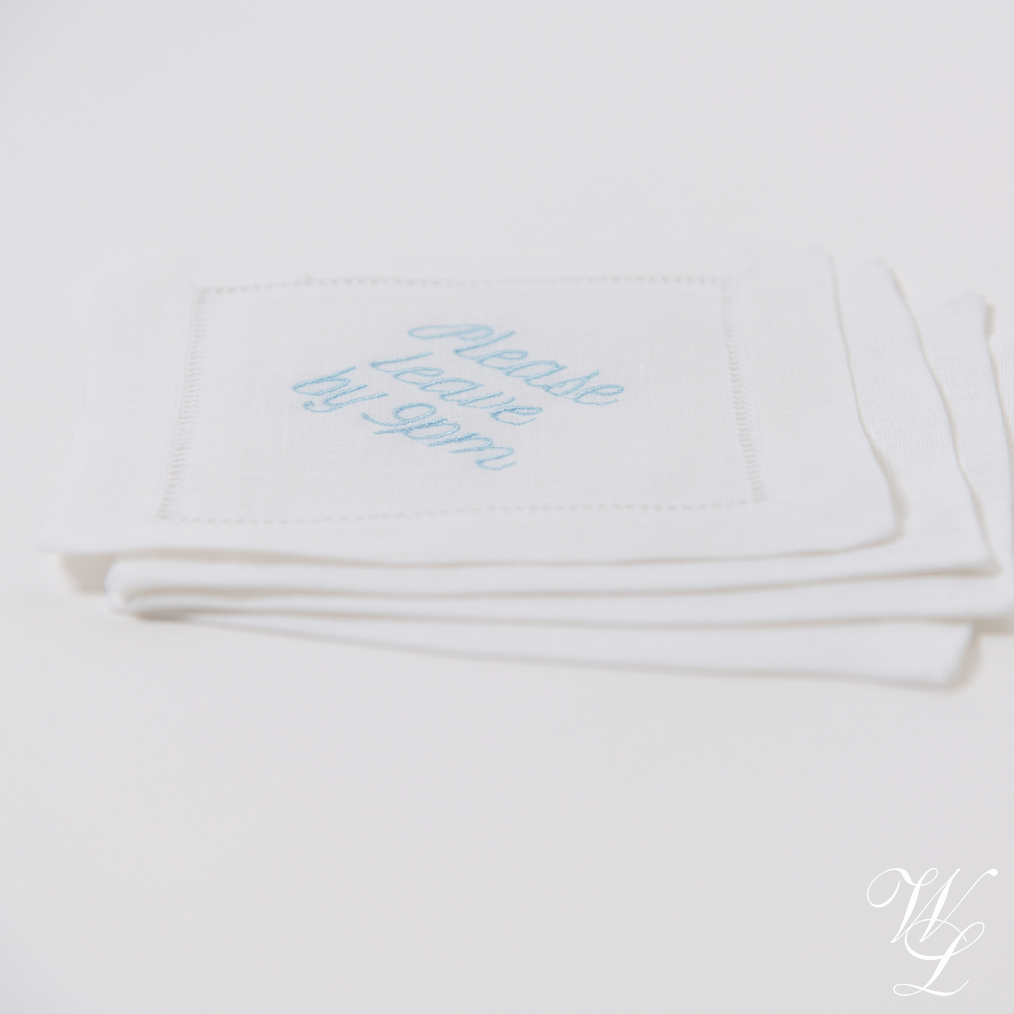 Please Leave by 9pm Embroidered Cocktail Napkins, Set of 4