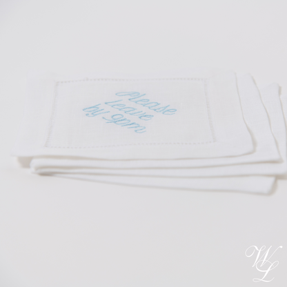 Please Leave by 9pm Embroidered Cocktail Napkins, Set of 4